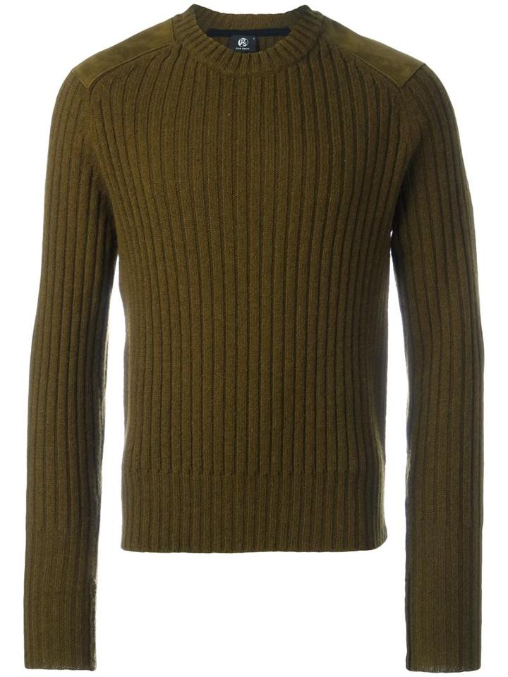 Ps By Paul Smith Shoulders Patch Ribbed Jumper, Men's, Size: Small, Green, Wool/polyester/goat Skin