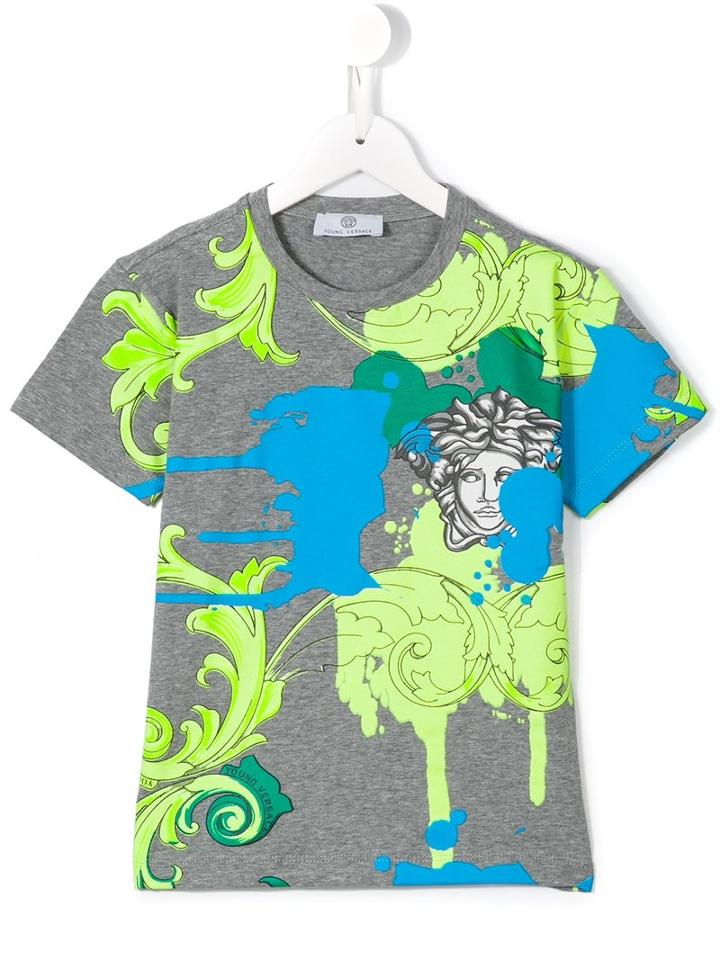 Young Versace Medusa Print T-shirt, Boy's, Size: 7 Yrs, Grey