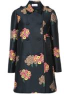 Red Valentino Floral Print Double-breasted Coat - Black
