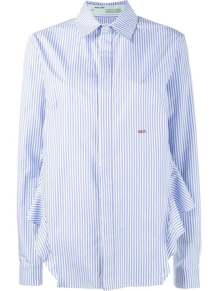 Off-white Ruffle Cropped-back Shirt, Women's, Size: Small, Blue, Cotton