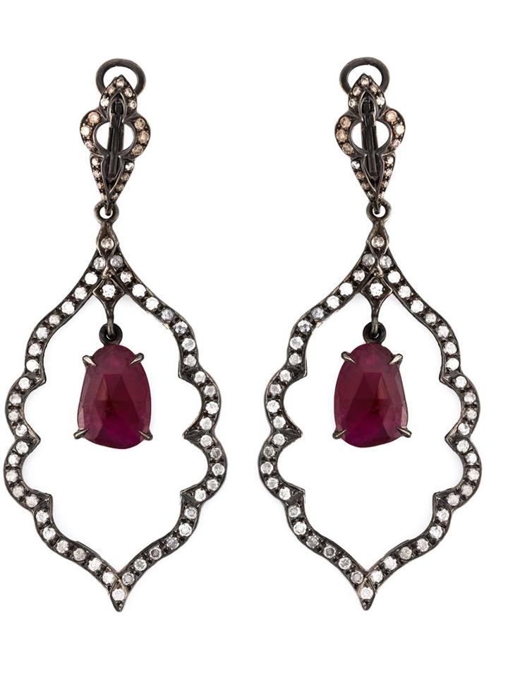 Loree Rodkin Diamond And Ruby Drop Earrings, Women's, Black