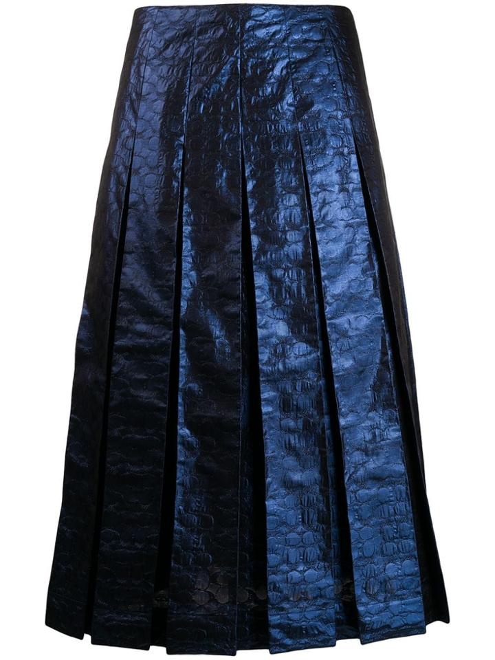 Coach Metallic Box Pleat Midi Skirt - Blue