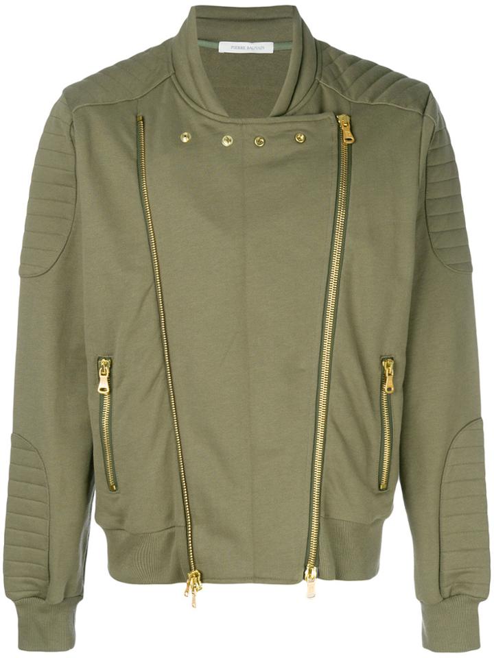 Pierre Balmain Double Zip Bomber Jacket - Green