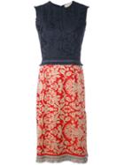 Erika Cavallini Floral Jacquard Shift Dress, Women's, Size: 44, Blue, Polyamide/polyester/wool