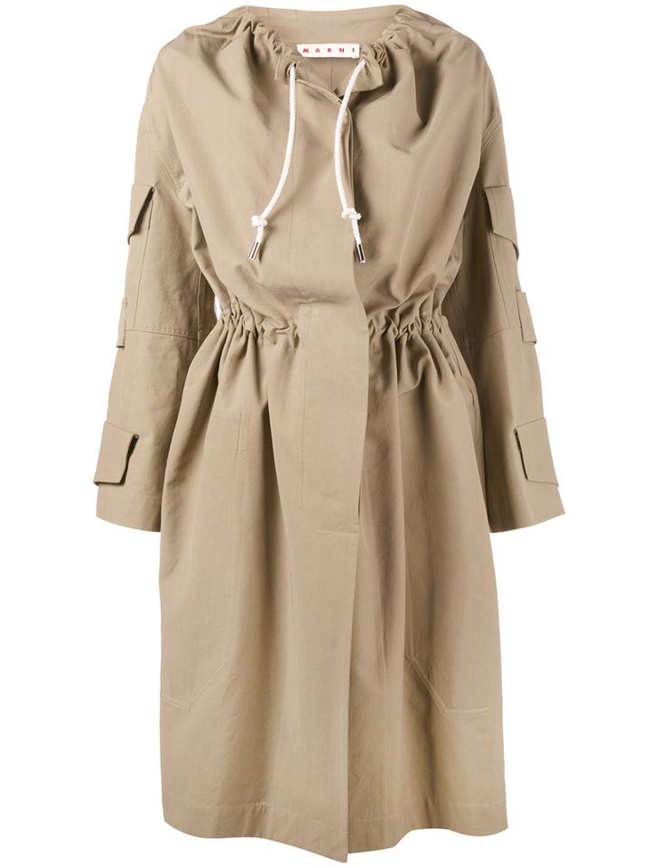Marni - Collarless Drawstring Trench Coat - Women - Cotton/viscose - 40, Nude/neutrals, Cotton/viscose