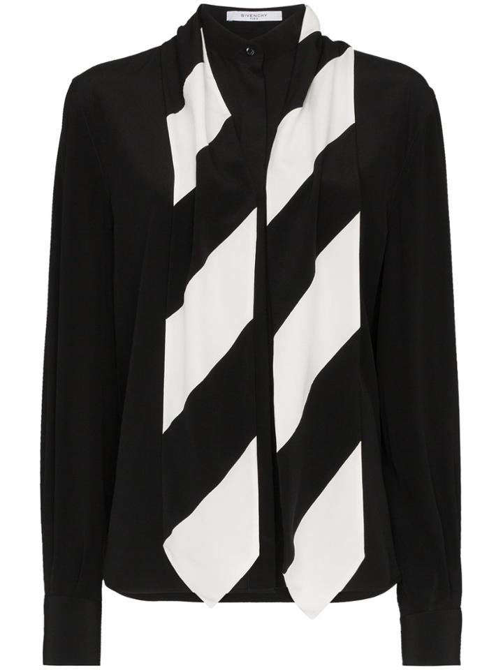 Givenchy Silk Stripe Tie Neck Shirt - Black