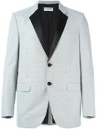 Saint Laurent Contrast Lapel Blazer, Men's, Size: 50, White, Cotton/polyester/silk