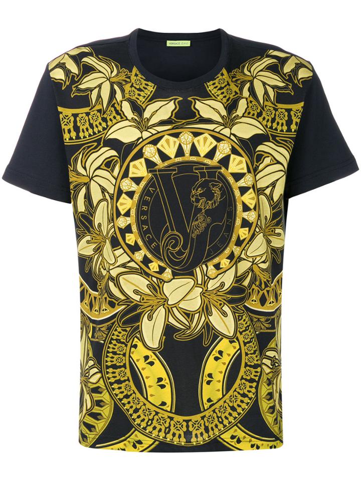 Versace Jeans Floral Baroque Print T-shirt - Black