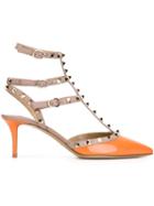 Valentino Garavani Rockstud Pumps, Women's, Size: 37, Yellow/orange, Leather/patent Leather/metal Other