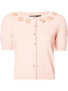 Boutique Moschino Flower Embellished Shortsleeved Cardigan - Pink &