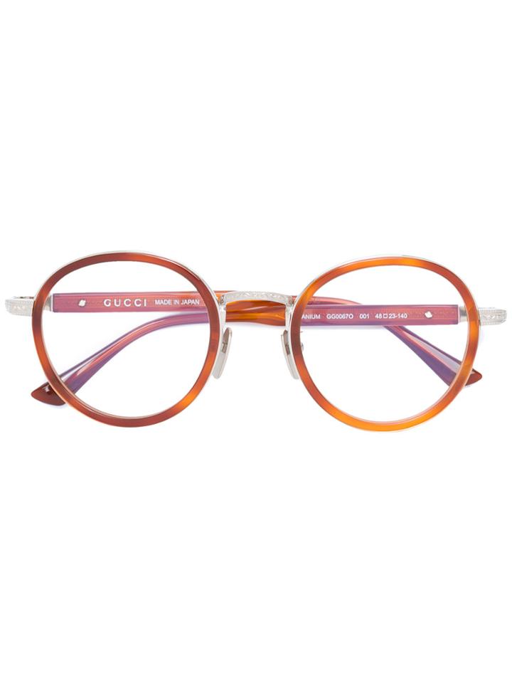 Gucci Eyewear Wide Bridge Round Glasses - Brown