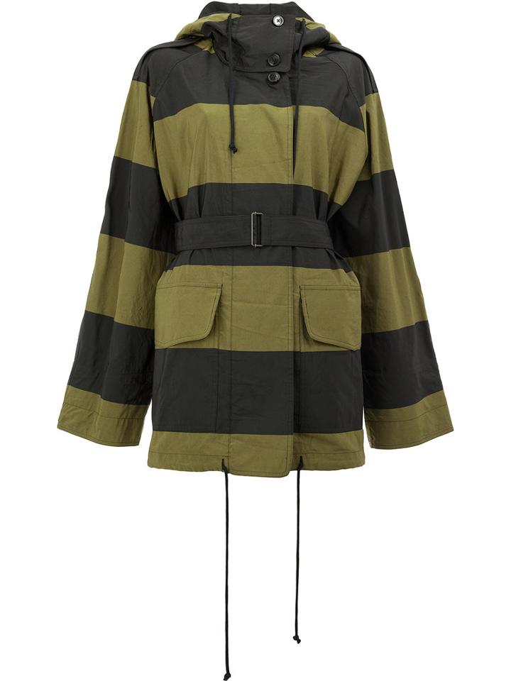 Dries Van Noten Striped Hooded Jacket, Women's, Size: Medium, Green, Linen/flax/polyester