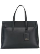 Tom Ford Tag Detail Tote, Women's, Black, Calf Leather/brass/sheep Skin/shearling