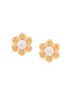 Chanel Vintage Pearl Flower Earrings - Metallic