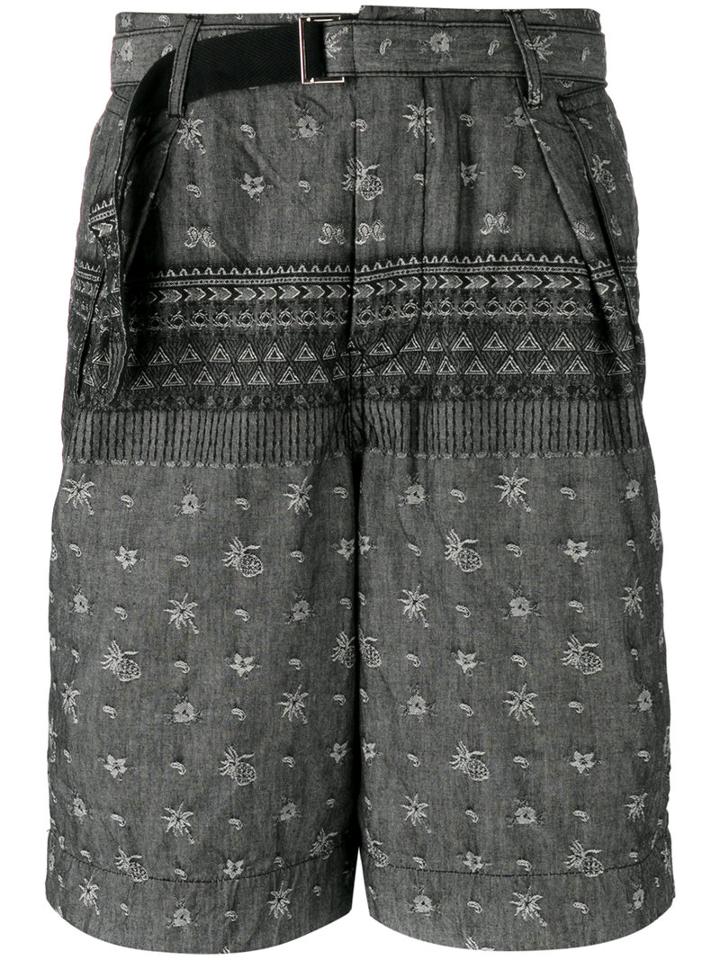 Sacai Patterned Shorts, Men's, Size: 3, Black, Cotton
