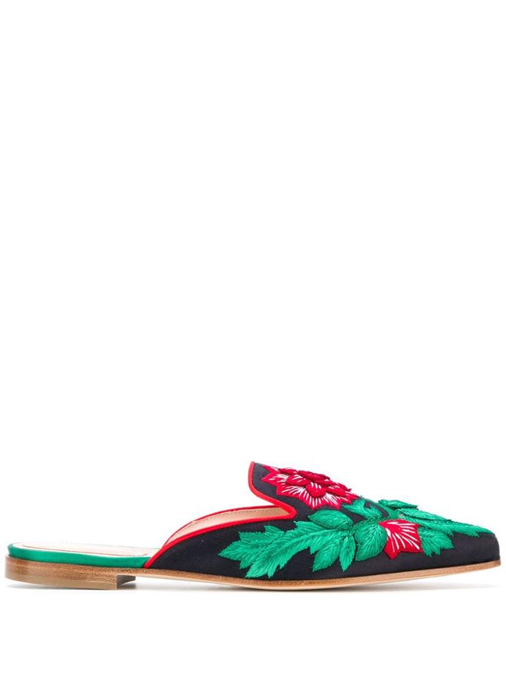Alberta Ferretti Embroidered Detail Mules - Black