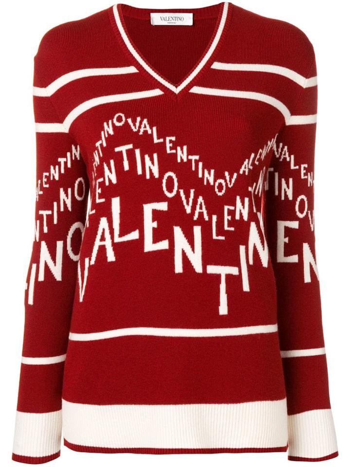 Valentino Logo Intarsia Jumper - Red
