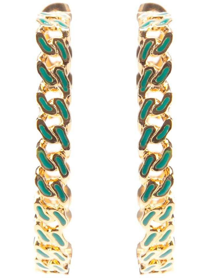 Aurelie Bidermann Waikiki Hoop Earrings, Women's, Green, Gold