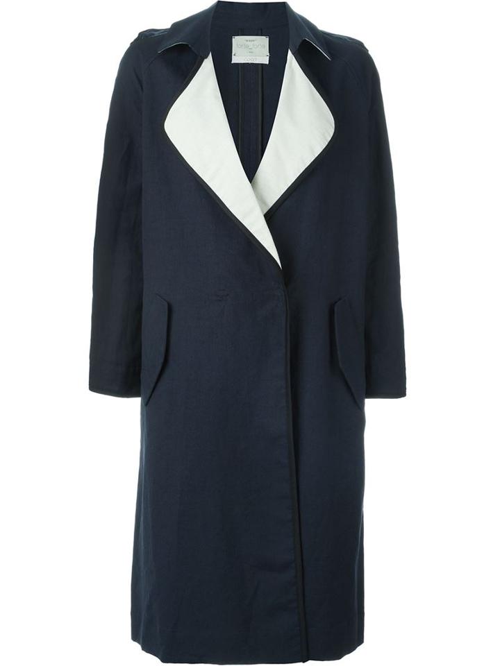 Forte Forte Contrast Lapel Trench Coat, Women's, Size: 1, Blue, Cotton/linen/flax