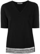 D.exterior - Sheer Hem V-neck T-shirt - Women - Cotton/lacquer - S, Black, Cotton/lacquer