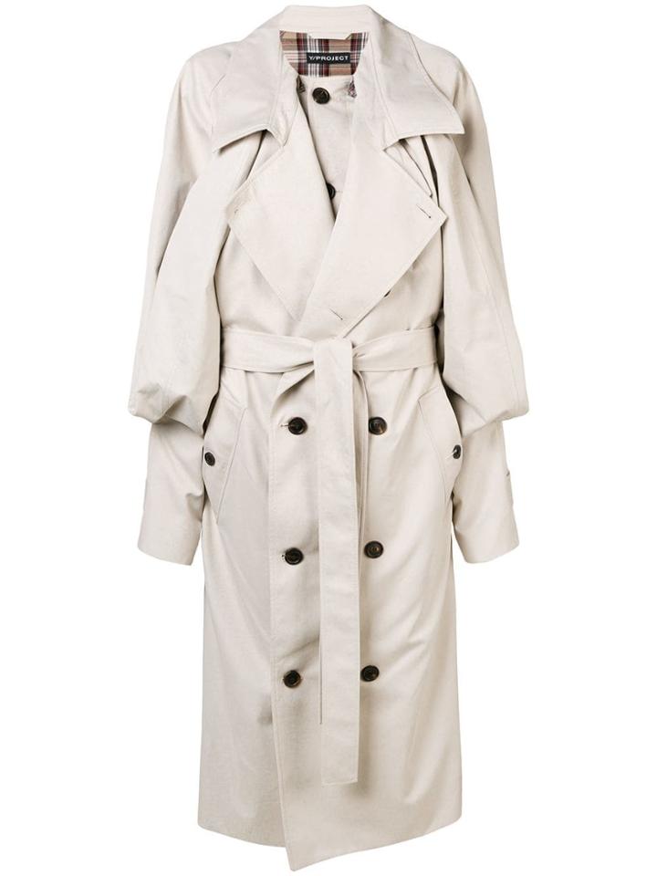 Y / Project Draped Front Oversized Trench Coat - Nude & Neutrals