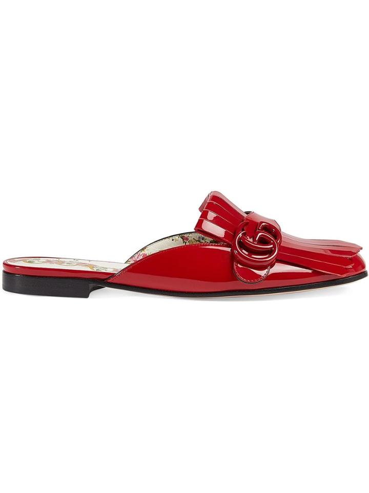 Gucci Marmont Patent Leather Slippers - Red