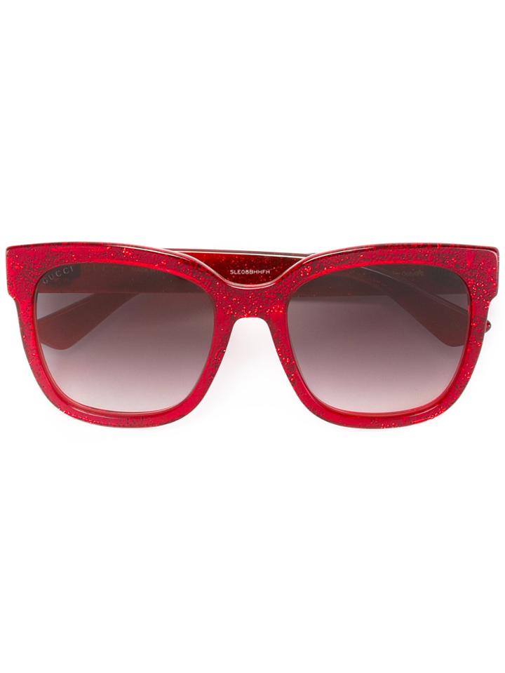 Gucci Eyewear Square Frame Glitter Sunglasses - Red