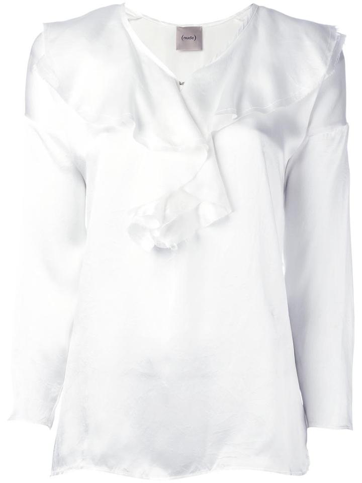 Nude Ruffled Neck Blouse, Women's, Size: 38, White, Silk