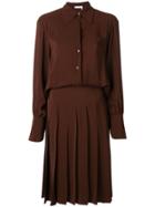 Chloé Pleated Shirt Dress - Brown