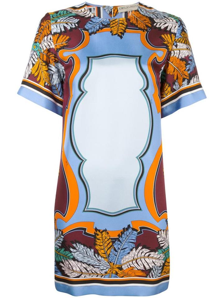 Emilio Pucci Abstract Print T-shirt Dress, Women's, Size: 44, Blue, Silk