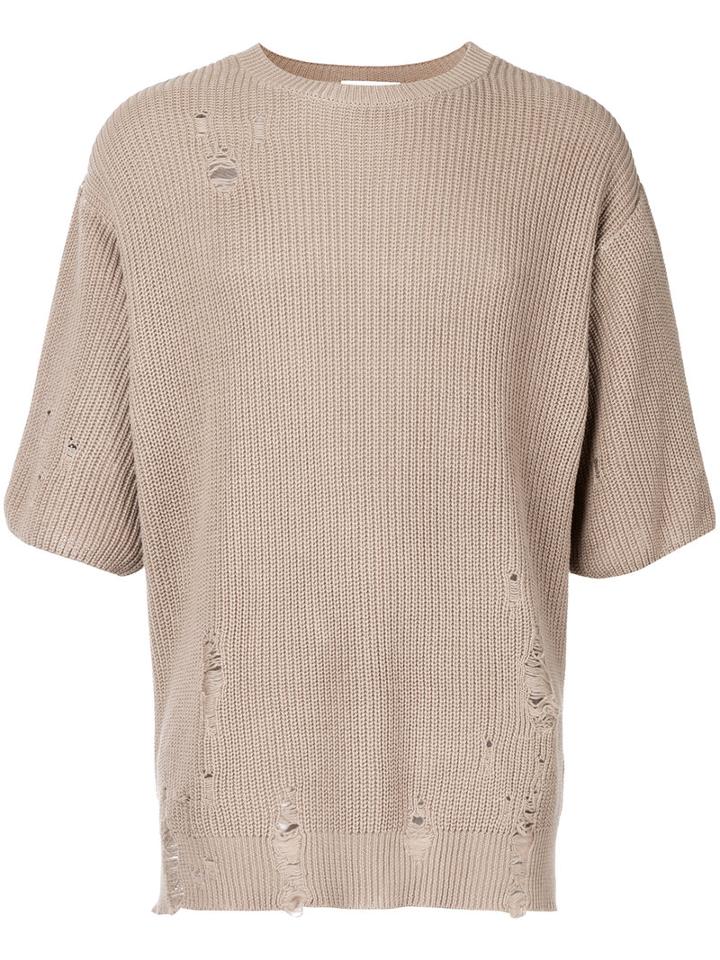 Monkey Time - Distressed Half Sleeve Sweater - Men - Cotton - Xl, Brown, Cotton