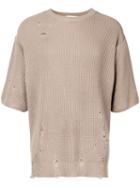 Monkey Time - Distressed Half Sleeve Sweater - Men - Cotton - Xl, Brown, Cotton