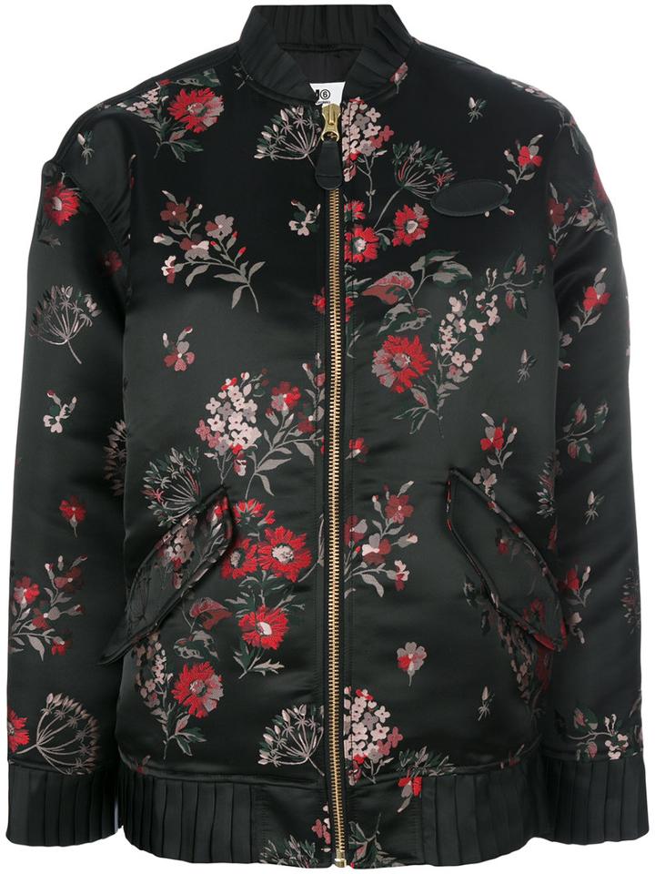 Mm6 Maison Margiela - Floral Bomber Jacket - Women - Polyester/viscose - 40, Black, Polyester/viscose