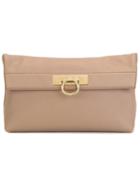 Salvatore Ferragamo Gancio Flap Clutch, Women's, Nude/neutrals