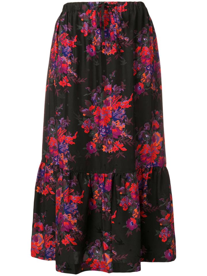 Mcq Alexander Mcqueen Floral Flared Skirt - Black