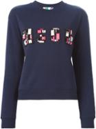Msgm Embellished Logo Sweatshirt, Women's, Size: M, Blue, Cotton/acrylic/resin