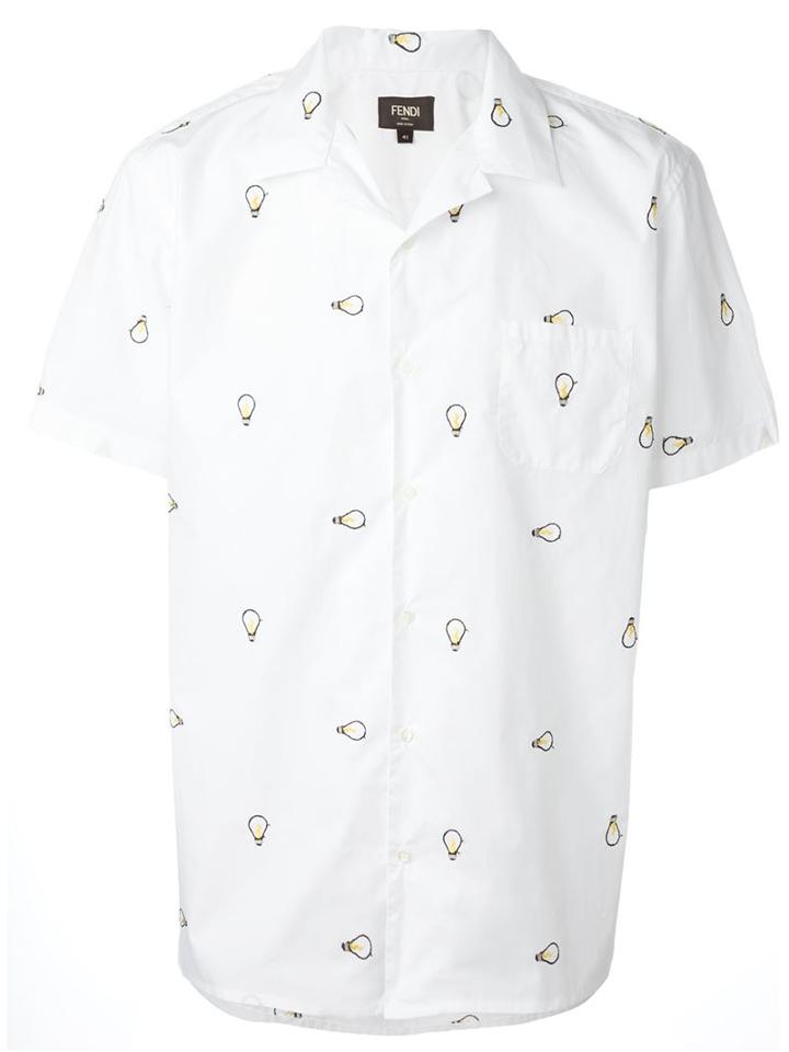 Fendi Light Bulb Embroidered Shirt, Men's, Size: 41, White, Cotton