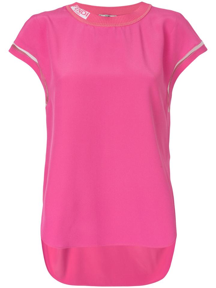 Fendi Logo Neck Blouse - Pink & Purple