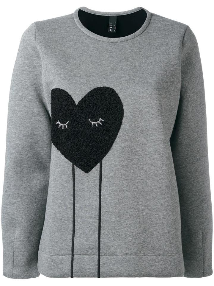 Mother Of Pearl Appliqué Heart Sweatshirt, Women's, Size: Medium, Grey, Cotton/modal