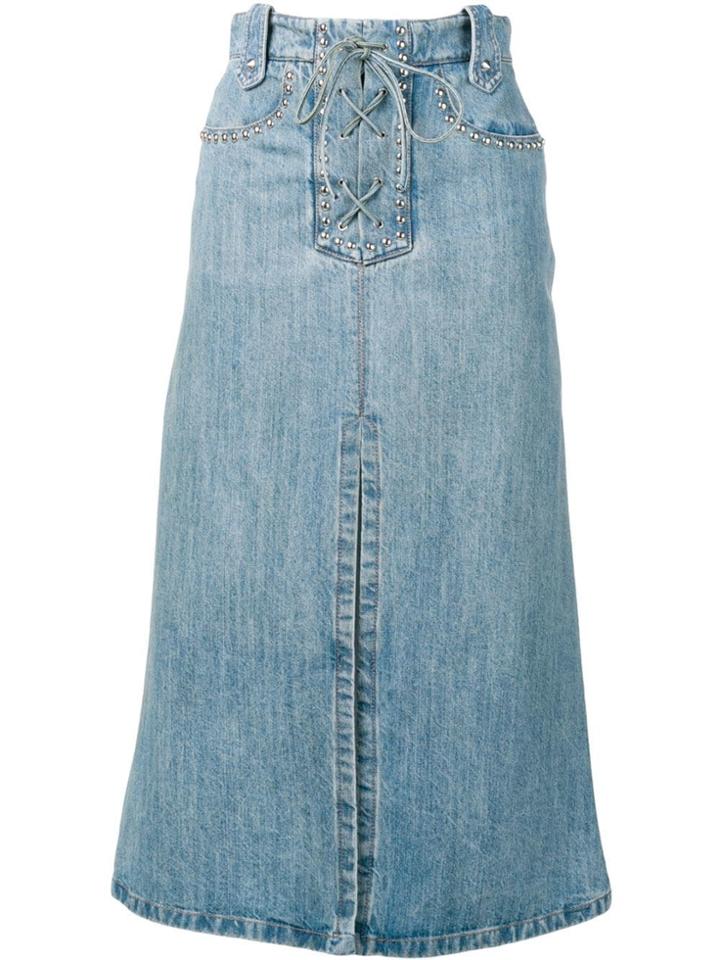 Miu Miu Lace-up Denim Skirt - Blue