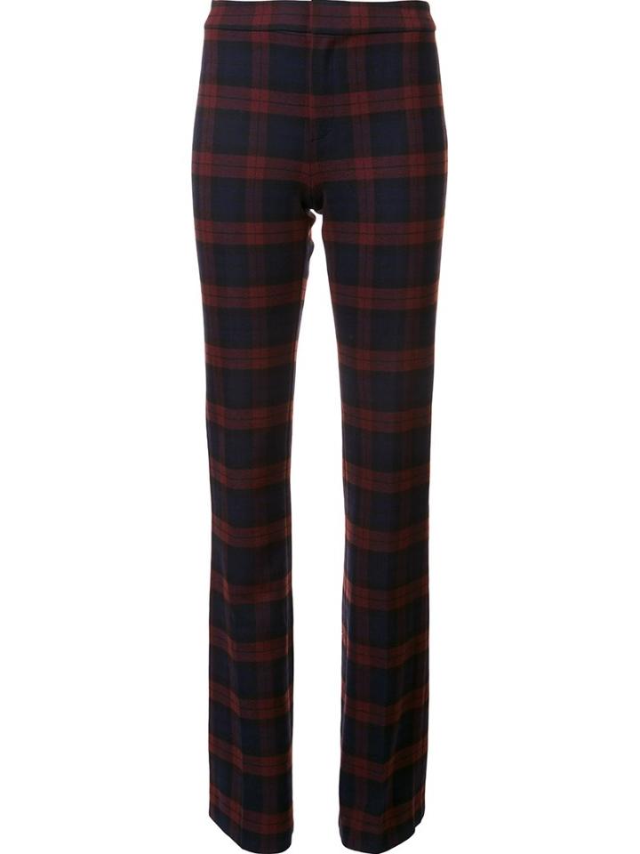 Derek Lam 10 Crosby Checked Flared Pants, Women's, Size: 4, Red, Polyester/polyurethane/rayon