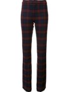Derek Lam 10 Crosby Checked Flared Pants, Women's, Size: 4, Red, Polyester/polyurethane/rayon