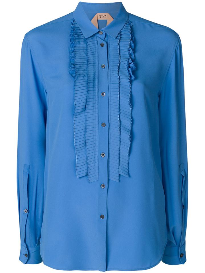 No21 Ruffle Bib Button-down Blouse - Blue