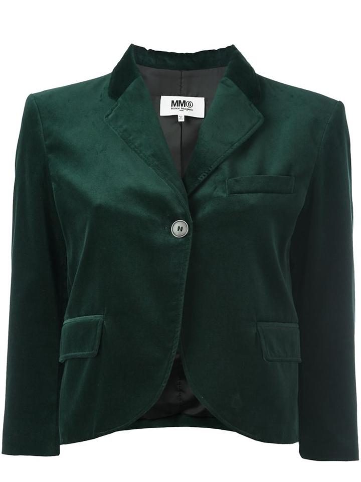 Mm6 Maison Margiela Velvet Cropped Jacket, Women's, Size: 42, Green, Cotton/polyester