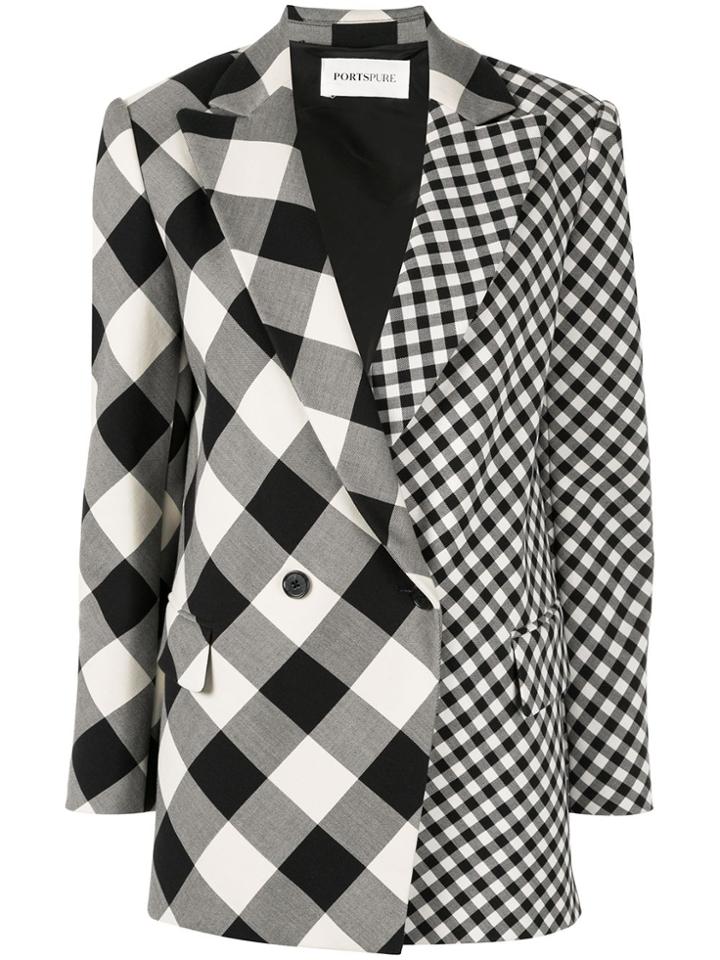Portspure Double Breasted Checked Blazer - Black