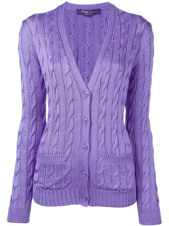 Ralph Lauren Purple Cable Knit Button Down Cardigan, Women's, Size: Large, Pink/purple, Silk