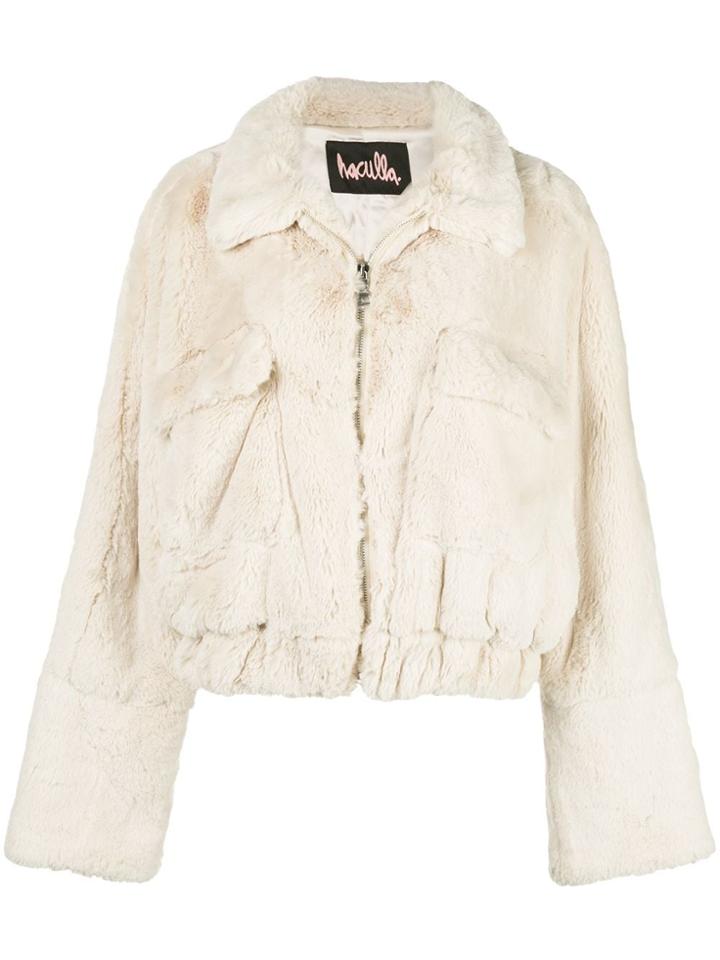 Haculla Signature Eyes Faux Fur Jacket - White
