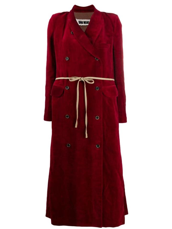 Uma Wang Long Velvet Double-breasted Coat - Red