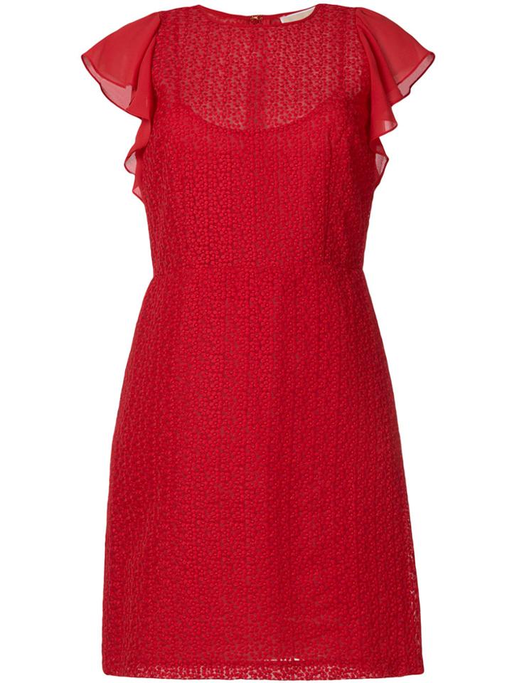 Michael Michael Kors Flutter-sleeve Geometric Lace Dress - Red