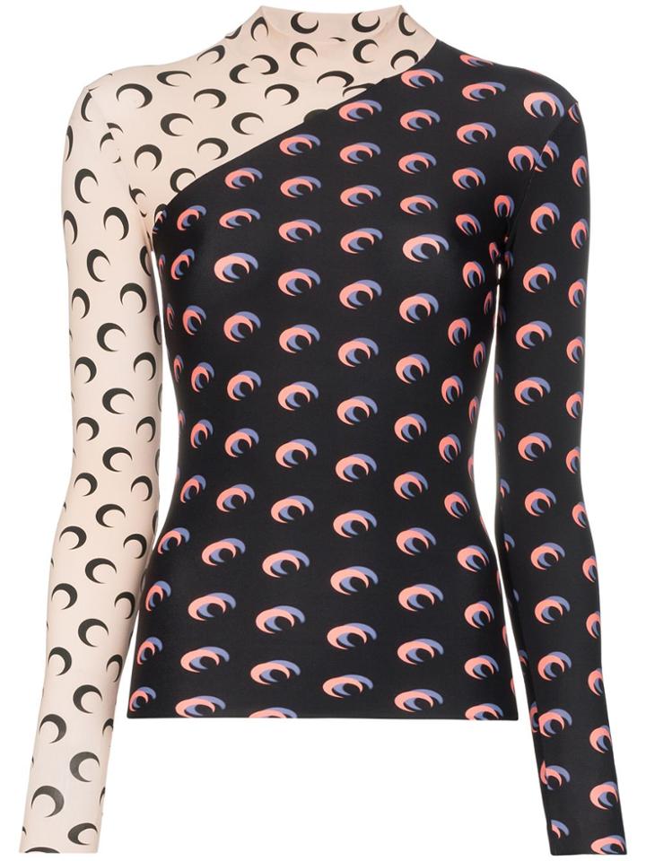 Marine Serre Moon Print Contrast Jersey Top - Black